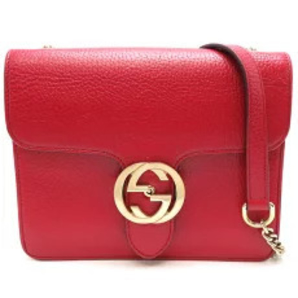 Gucci Interlocking Shoulder Bag Leather Red